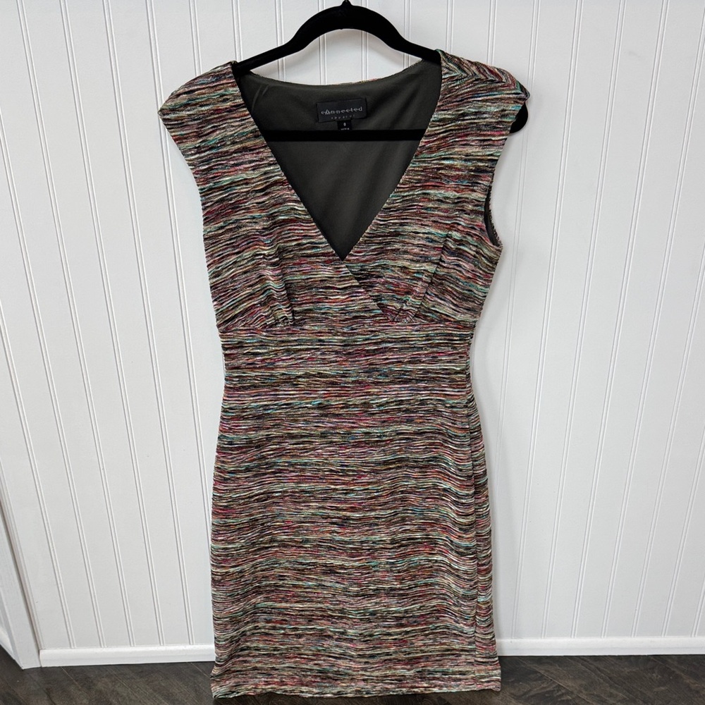connected apparel Multicolor Striped V-Neck Midi Dress